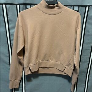 Mockneck Longsleeve Pullover Athletic Lounge Top Brown Small